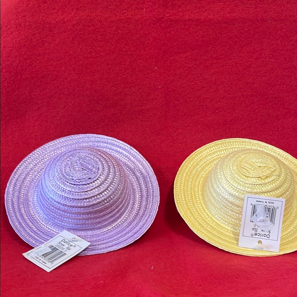 Set of Two Purple and Yellow Straw Hats